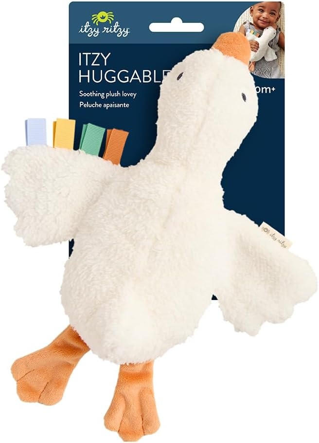 image:imageItzy Ritzy Huggable Lovey Soft Plush Baby Comfort Toy amp Snuggle Companion with Sensory Ribbons Machine Washable Designed for Newborns amp Toddlers Goose