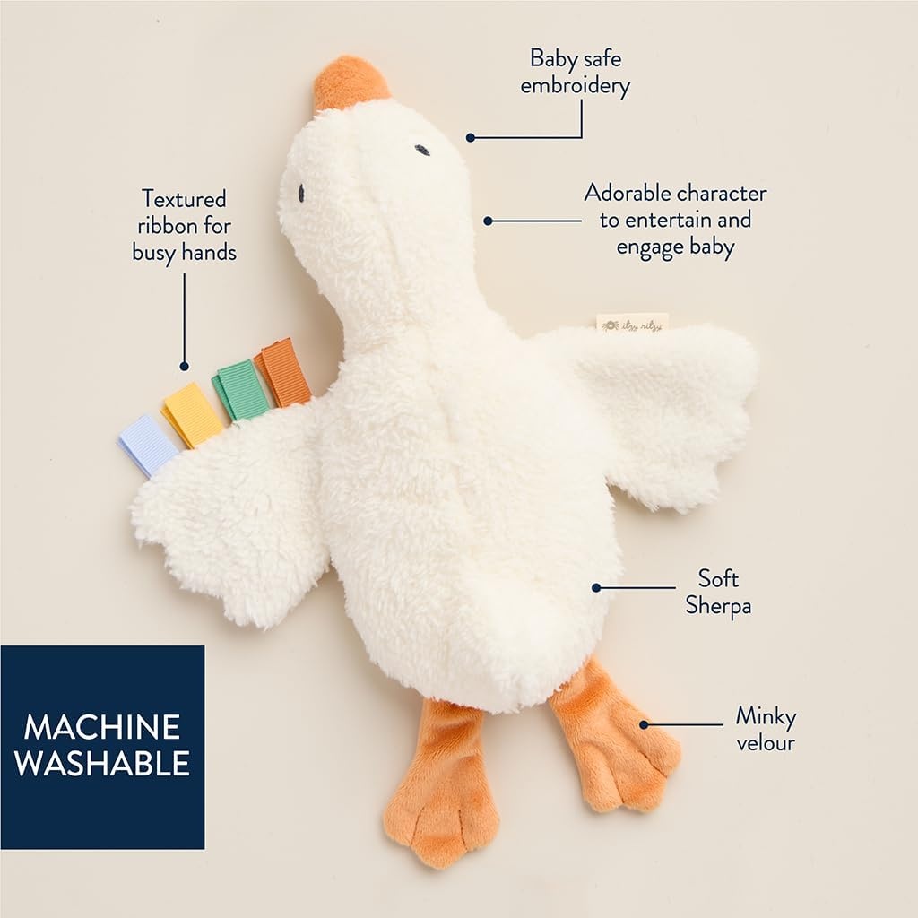 image:imageItzy Ritzy Huggable Lovey Soft Plush Baby Comfort Toy amp Snuggle Companion with Sensory Ribbons Machine Washable Designed for Newborns amp Toddlers Goose