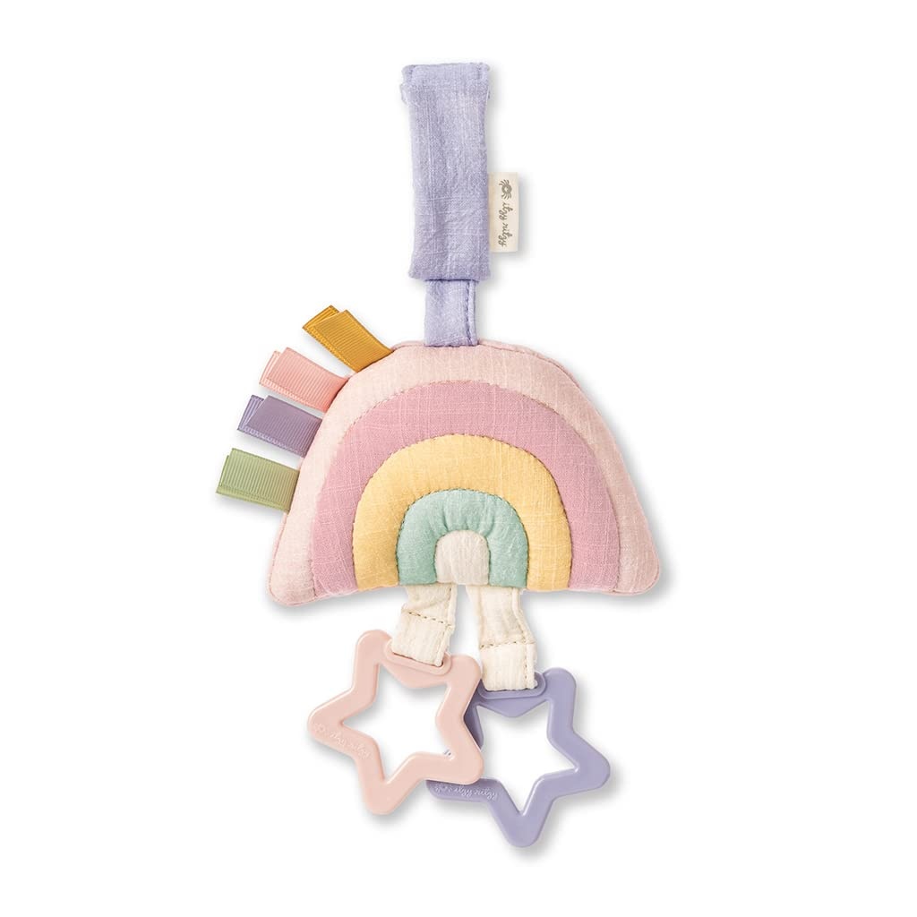 image:imageItzy Ritzy Jingle Travel Toy for Stroller Car Seat or Activity Gym Baby Hanging Toy Features Jingle Sound Clinking Rings amp Adjustable Attachment Loop Pastel Rainbow
