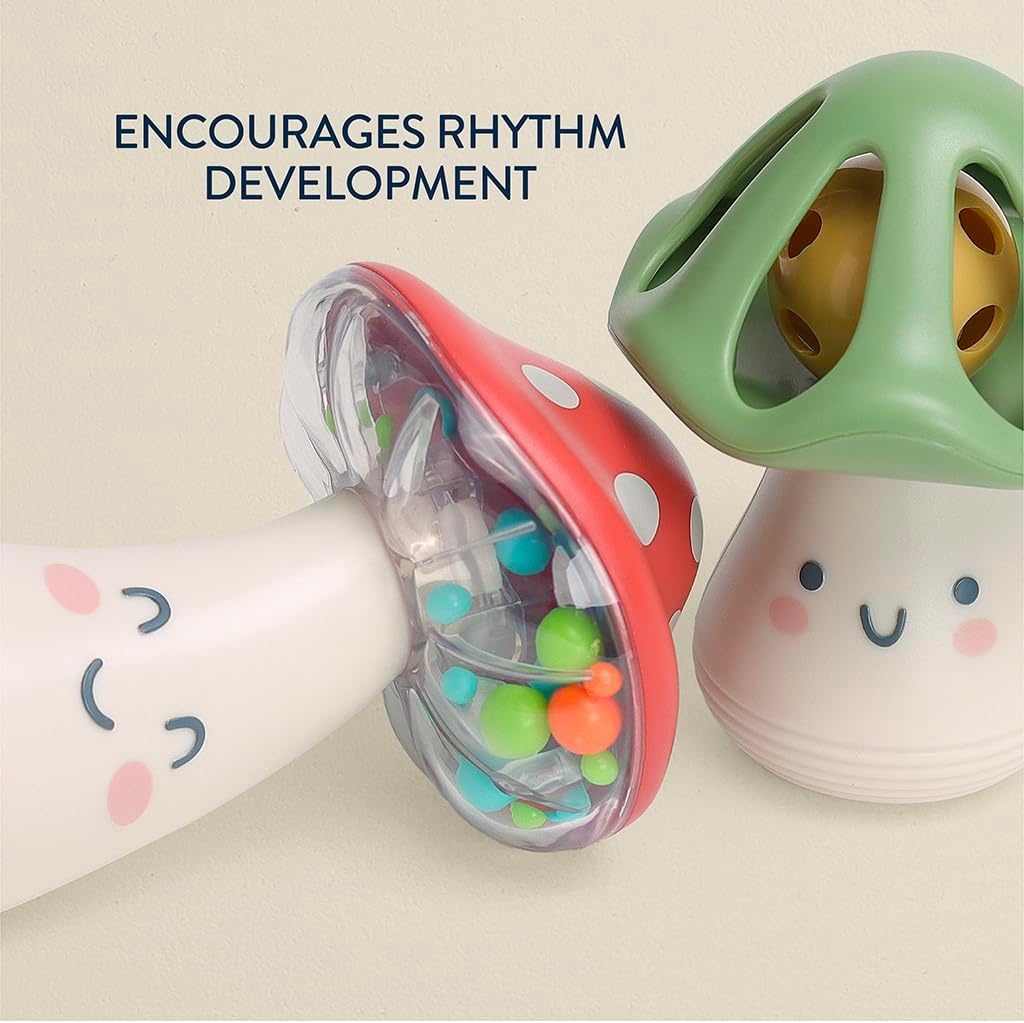 image:imageItzy Ritzy Mini Maracas Musical Rattle Toy Sensory Baby Toy with Rattle Beads amp Jingle Ball for Motor Skills amp Auditory Development for Ages 0 Months and Up Mushroom