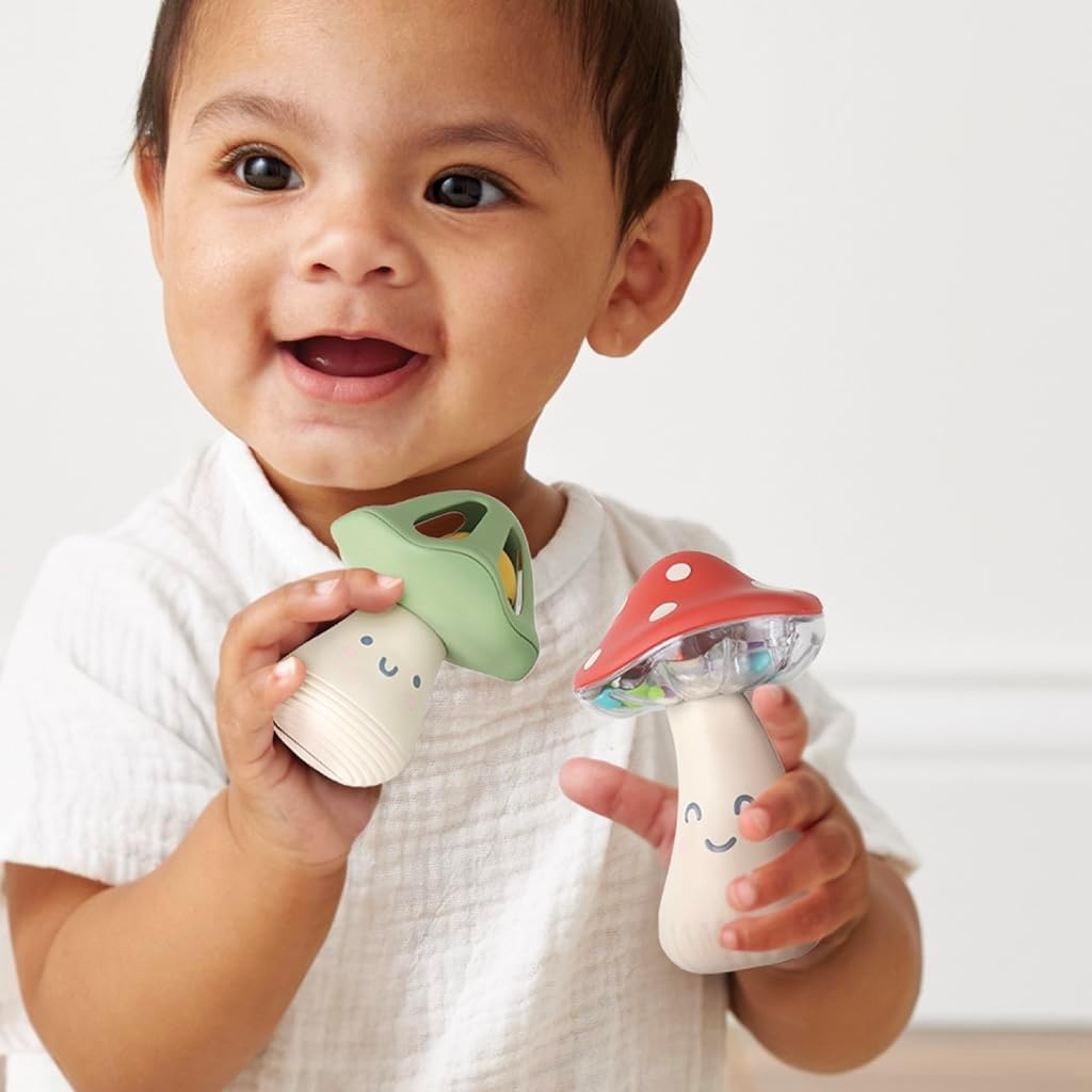 image:imageItzy Ritzy Mini Maracas Musical Rattle Toy Sensory Baby Toy with Rattle Beads amp Jingle Ball for Motor Skills amp Auditory Development for Ages 0 Months and Up Mushroom
