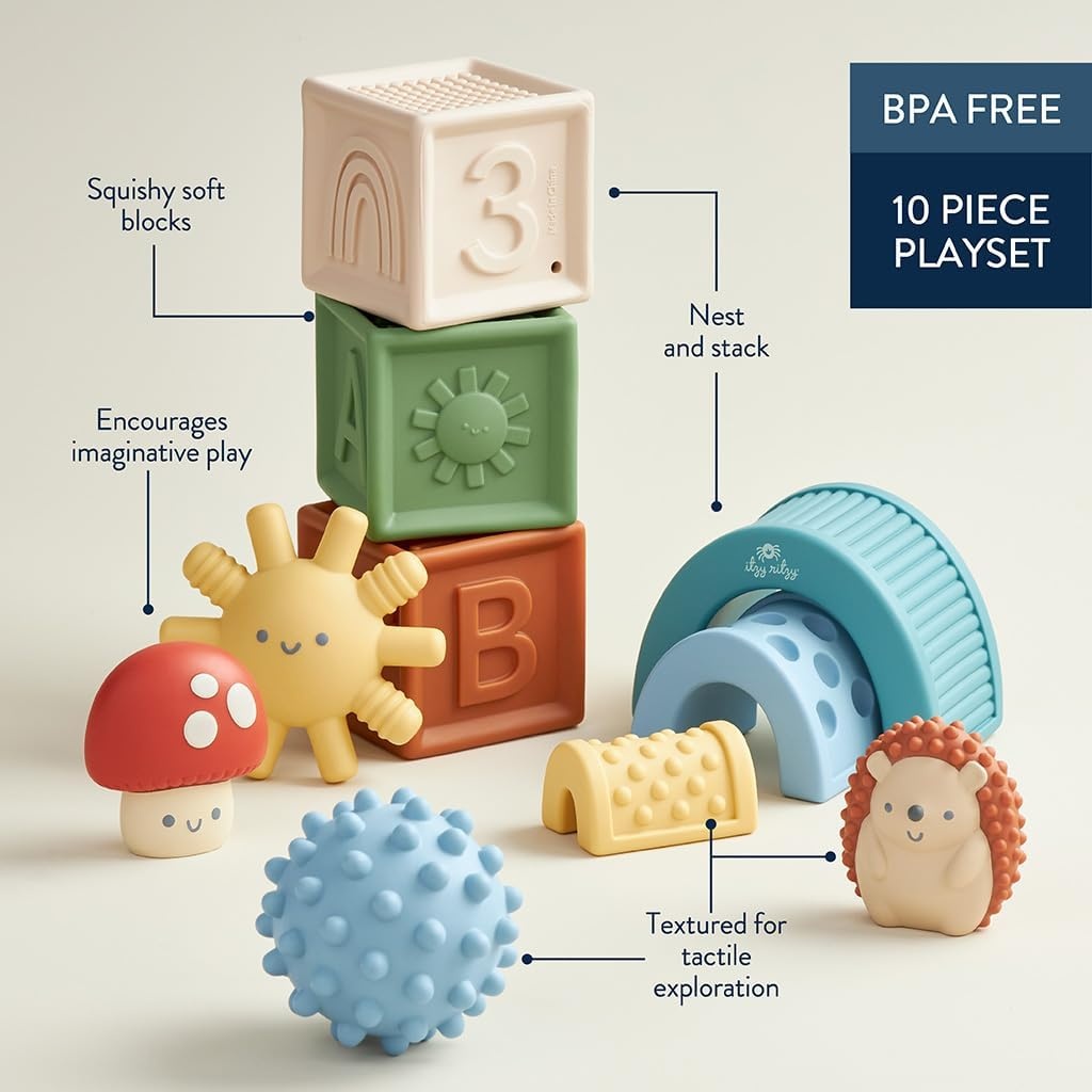 image:imageItzy Ritzy Sensory Blocks Set Baby Building Blocks 10Piece Set Features Soft amp Textured Characters Sensory Toy for Babies amp Toddlers Aged 0 Months and Up