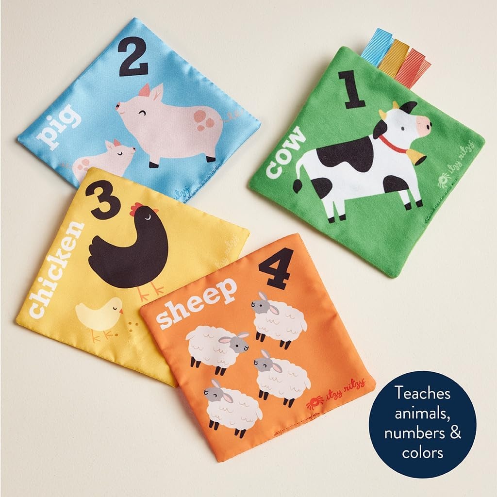 image:imageItzy Ritzy Sensory PutandTake Toy for Babies amp Toddlers Teaches Animals Numbers Colors amp Textures Features Soft Satin Scarves with Crinkle Sounds Farm