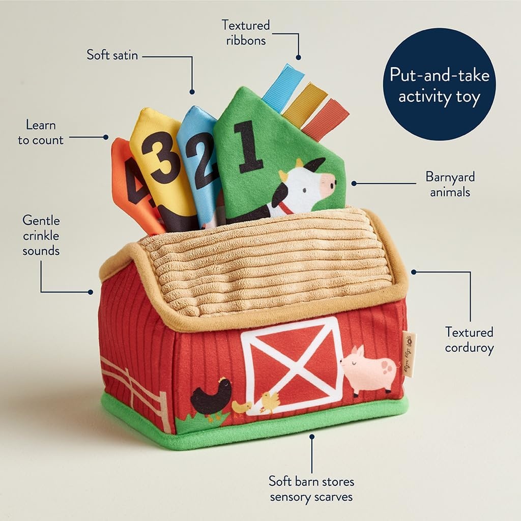 image:imageItzy Ritzy Sensory PutandTake Toy for Babies amp Toddlers Teaches Animals Numbers Colors amp Textures Features Soft Satin Scarves with Crinkle Sounds Farm
