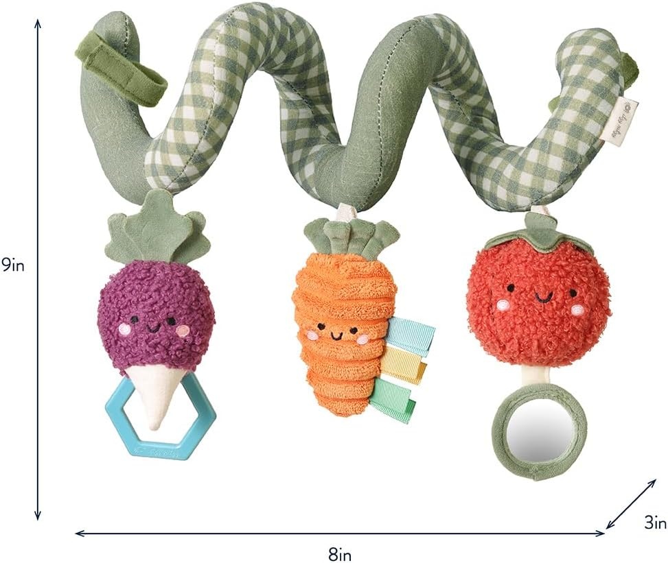 image:imageItzy Ritzy Spiral Car Seat amp Stroller Activity Toy Stroller amp Car Seat Toys for Ages 0 Months and Up Hanging Toys Include Clinking Rings Mirror and Textured Ribbons RainbowVeggie