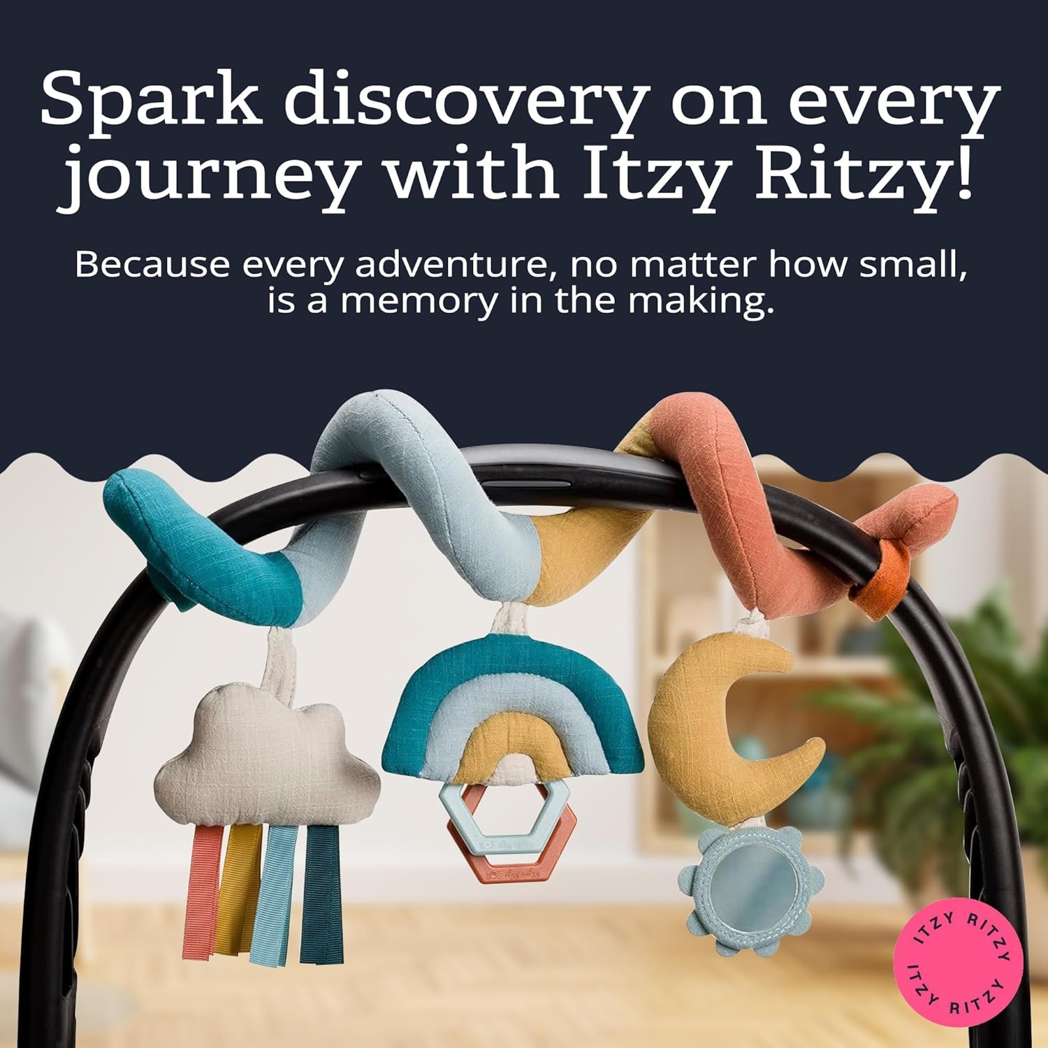 image:imageItzy Ritzy Spiral Car Seat amp Stroller Activity Toy Stroller amp Car Seat Toys for Ages 0 Months and Up Hanging Toys Include Clinking Rings Mirror and Textured Ribbons RainbowRainbow