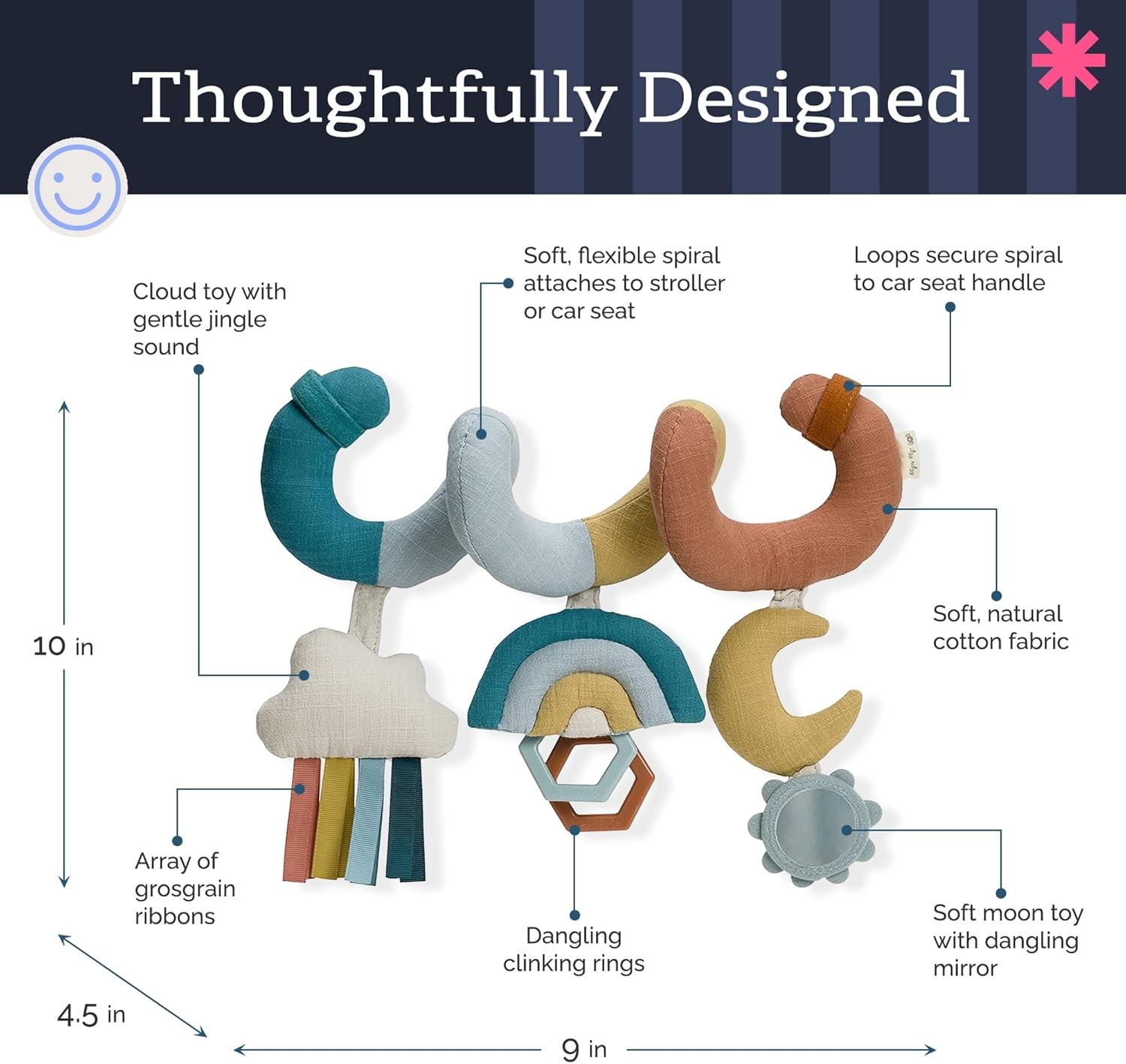 image:imageItzy Ritzy Spiral Car Seat amp Stroller Activity Toy Stroller amp Car Seat Toys for Ages 0 Months and Up Hanging Toys Include Clinking Rings Mirror and Textured Ribbons RainbowRainbow