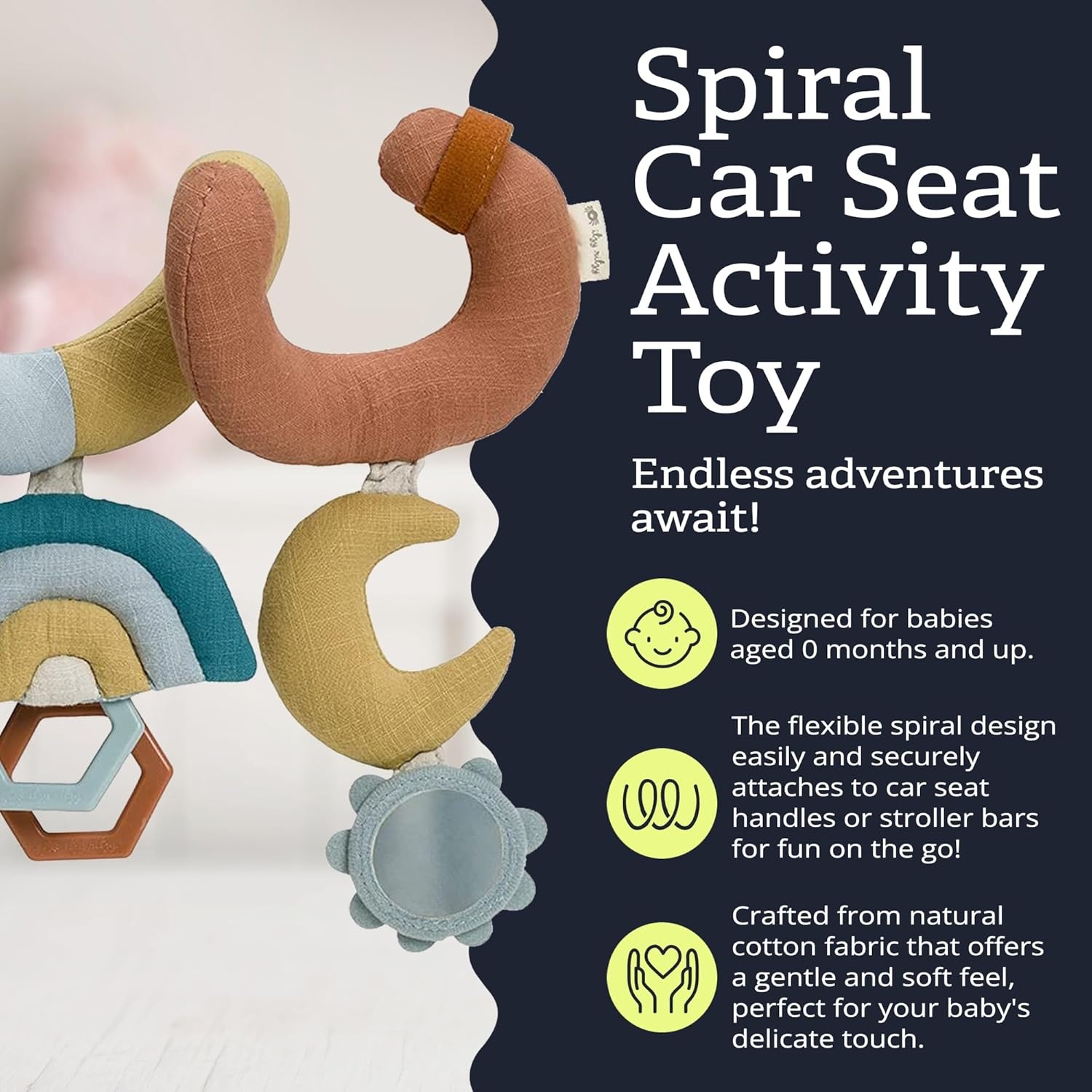 image:imageItzy Ritzy Spiral Car Seat amp Stroller Activity Toy Stroller amp Car Seat Toys for Ages 0 Months and Up Hanging Toys Include Clinking Rings Mirror and Textured Ribbons RainbowRainbow