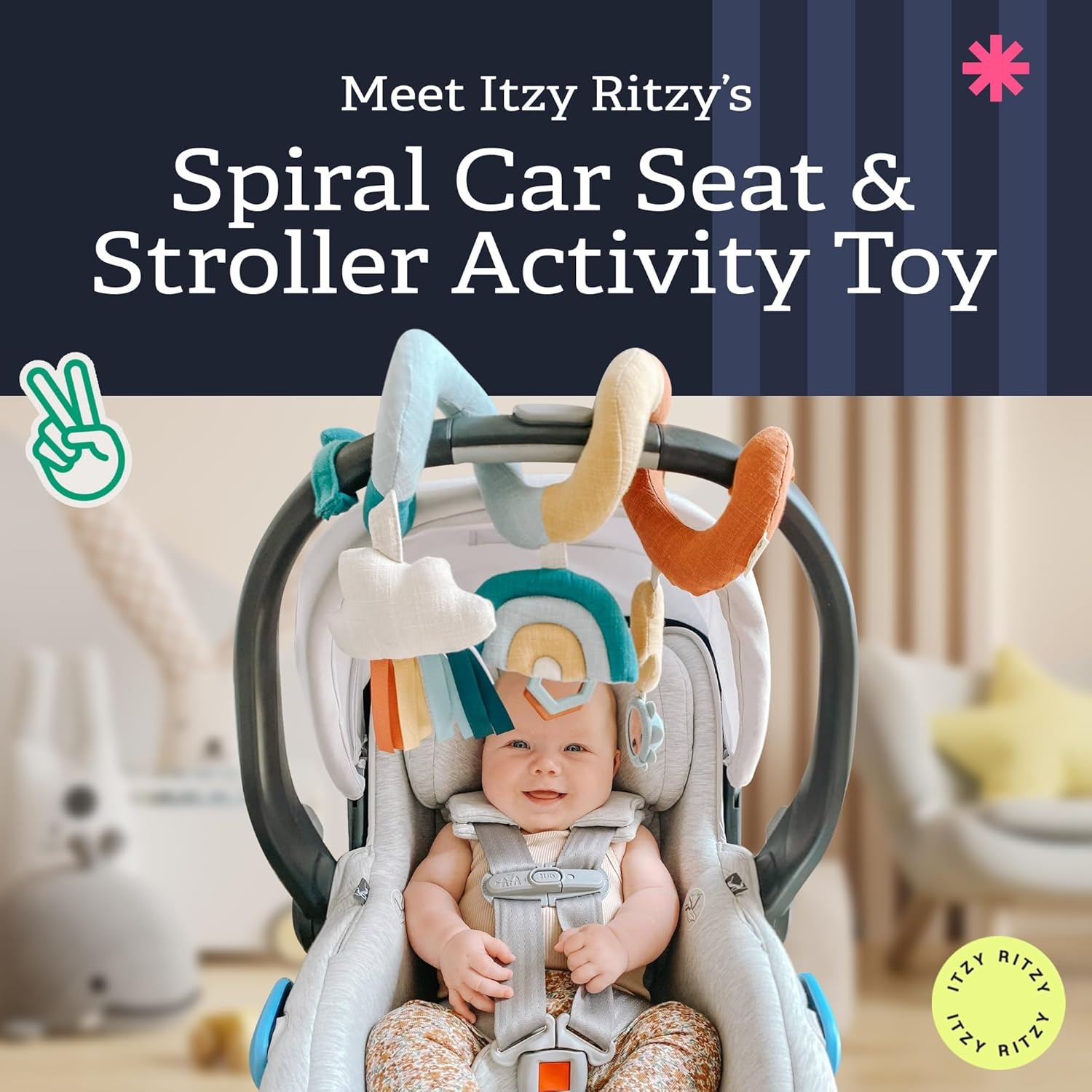image:imageItzy Ritzy Spiral Car Seat amp Stroller Activity Toy Stroller amp Car Seat Toys for Ages 0 Months and Up Hanging Toys Include Clinking Rings Mirror and Textured Ribbons RainbowRainbow