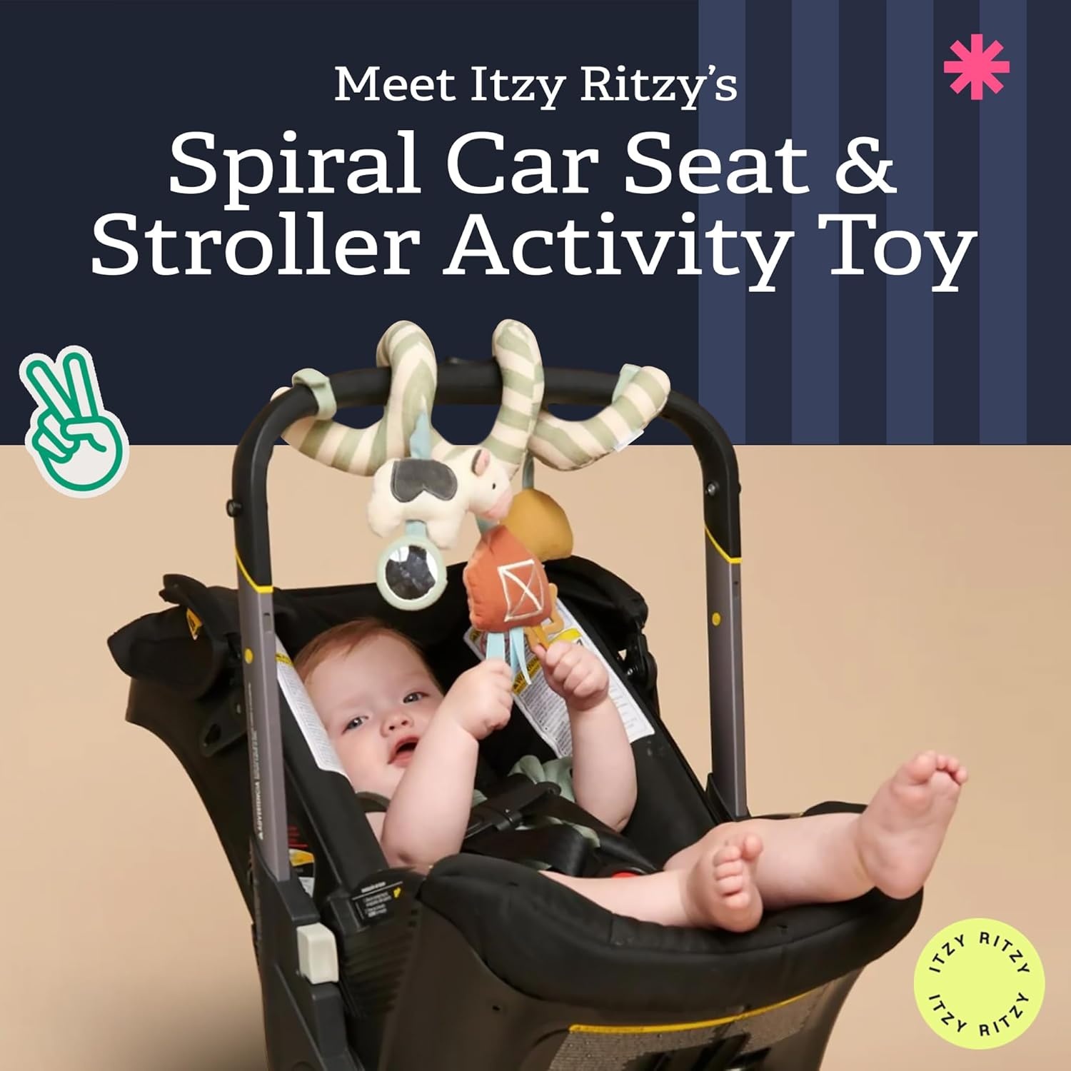 image:imageItzy Ritzy Spiral Car Seat amp Stroller Activity Toy Stroller amp Car Seat Toys for Ages 0 Months and Up Hanging Toys Include Clinking Rings Mirror and Textured Ribbons RainbowFarm