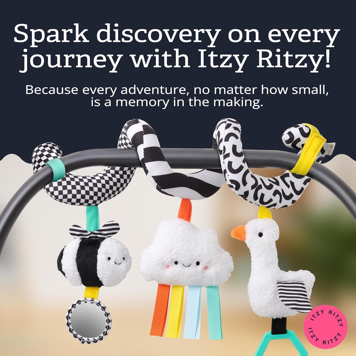 image:imageItzy Ritzy Spiral Car Seat amp Stroller Activity Toy Stroller amp Car Seat Toys for Ages 0 Months and Up Hanging Toys Include Clinking Rings Mirror and Textured Ribbons RainbowHigh Contrast