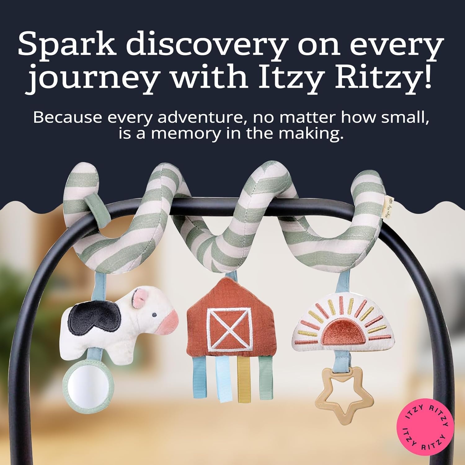 image:imageItzy Ritzy Spiral Car Seat amp Stroller Activity Toy Stroller amp Car Seat Toys for Ages 0 Months and Up Hanging Toys Include Clinking Rings Mirror and Textured Ribbons RainbowFarm