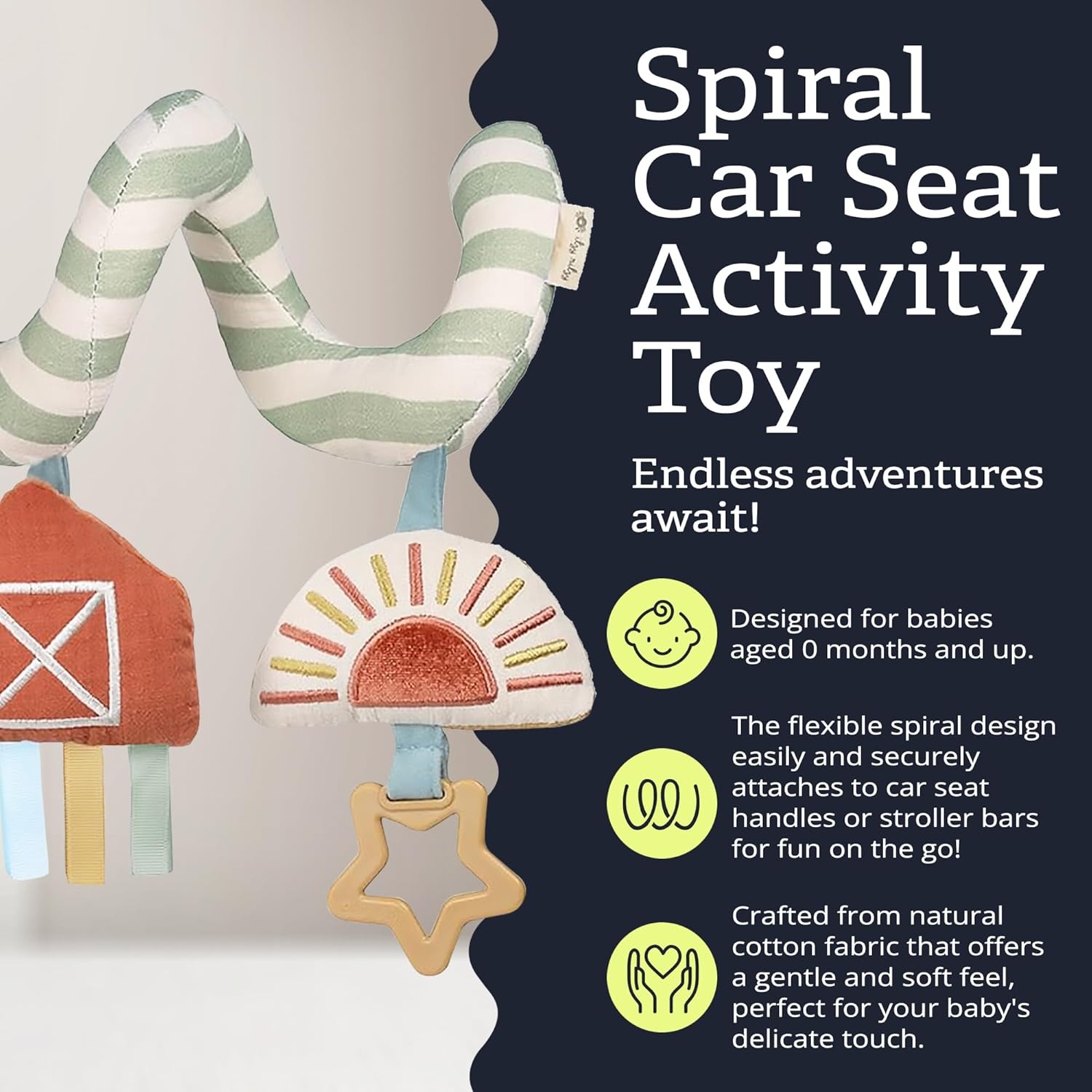 image:imageItzy Ritzy Spiral Car Seat amp Stroller Activity Toy Stroller amp Car Seat Toys for Ages 0 Months and Up Hanging Toys Include Clinking Rings Mirror and Textured Ribbons RainbowFarm