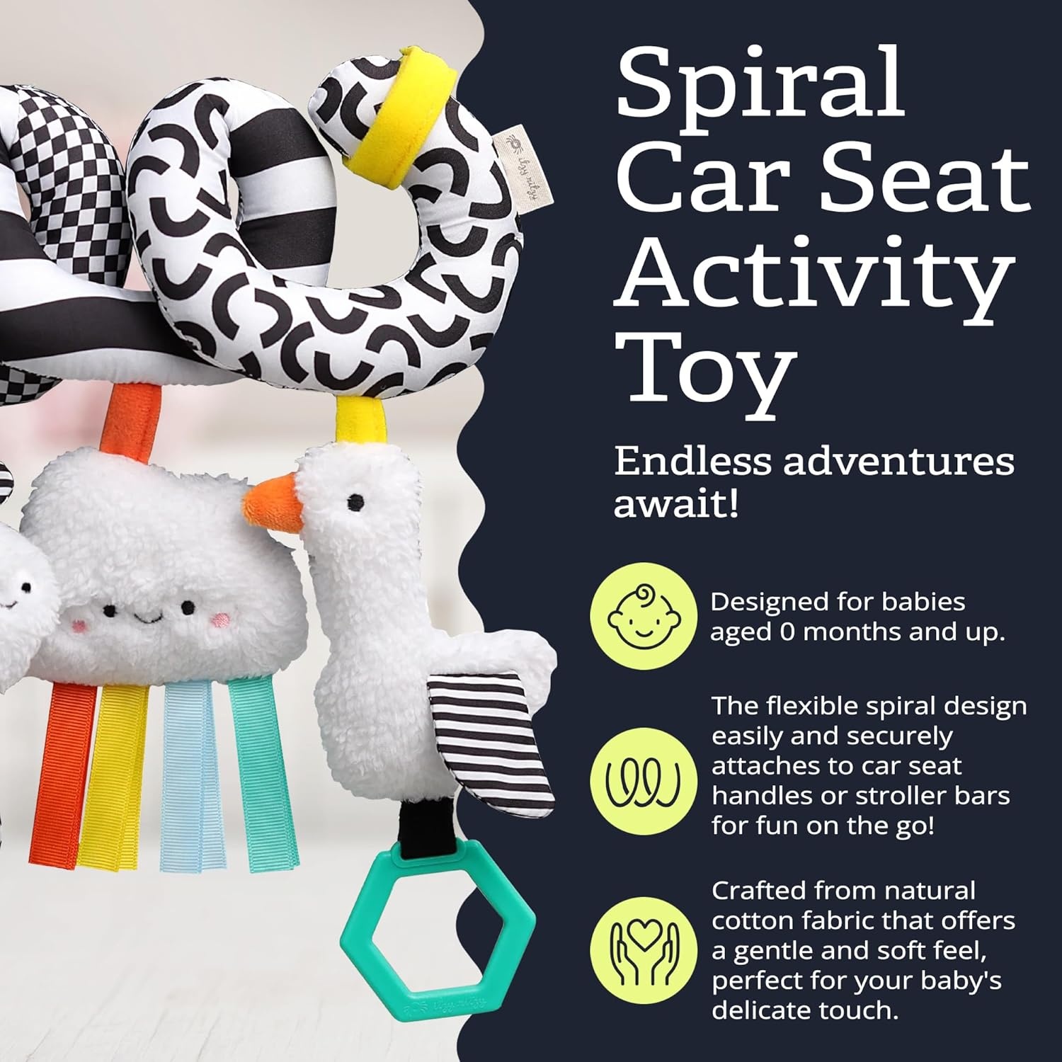 image:imageItzy Ritzy Spiral Car Seat amp Stroller Activity Toy Stroller amp Car Seat Toys for Ages 0 Months and Up Hanging Toys Include Clinking Rings Mirror and Textured Ribbons RainbowHigh Contrast