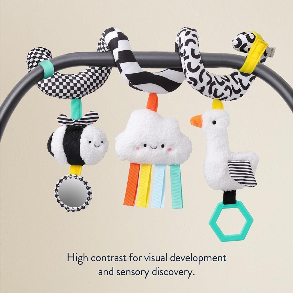 image:imageItzy Ritzy Spiral Car Seat amp Stroller Activity Toy Stroller amp Car Seat Toys for Ages 0 Months and Up Hanging Toys Include Clinking Rings Mirror and Textured Ribbons RainbowHigh Contrast