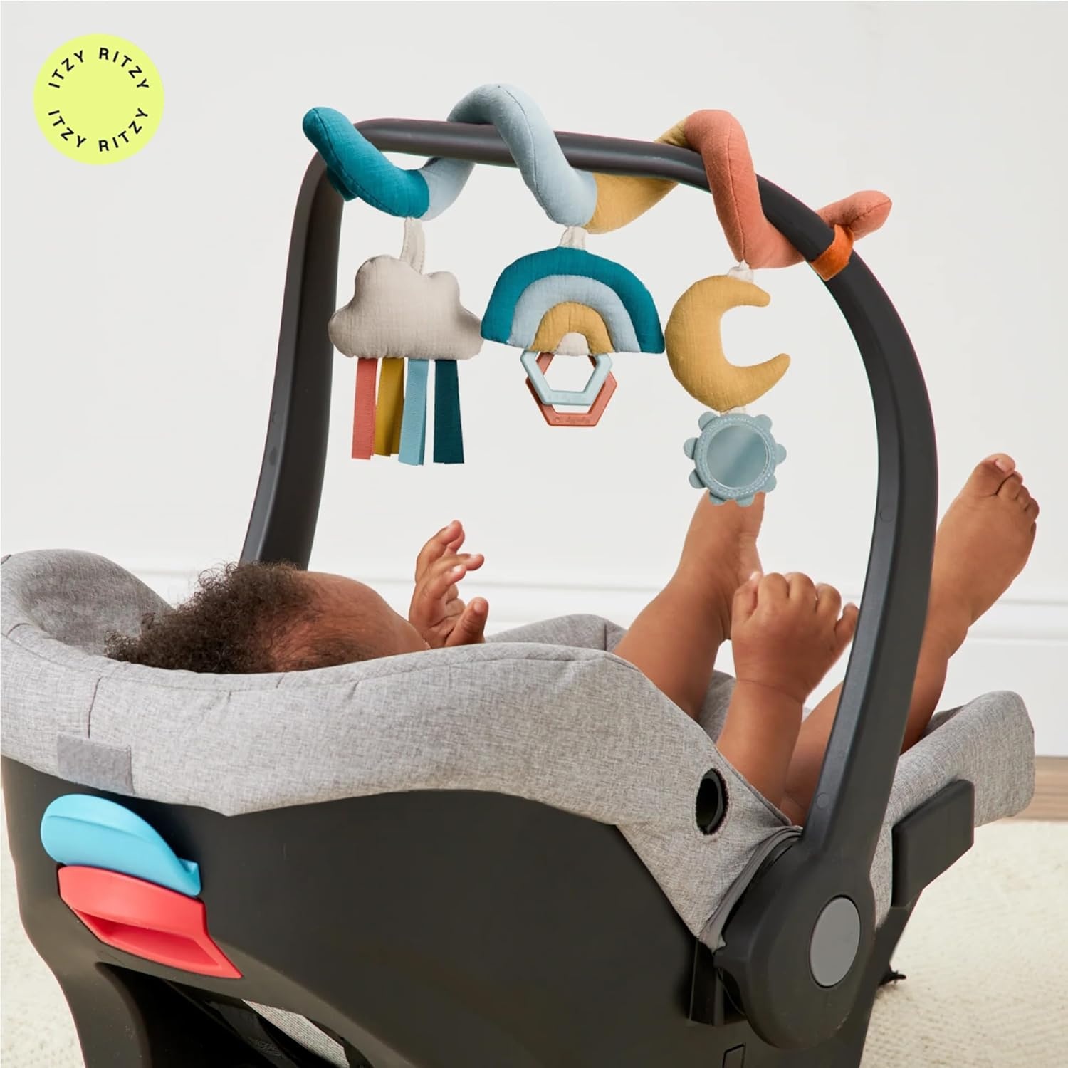 image:imageItzy Ritzy Spiral Car Seat amp Stroller Activity Toy Stroller amp Car Seat Toys for Ages 0 Months and Up Hanging Toys Include Clinking Rings Mirror and Textured Ribbons RainbowRainbow
