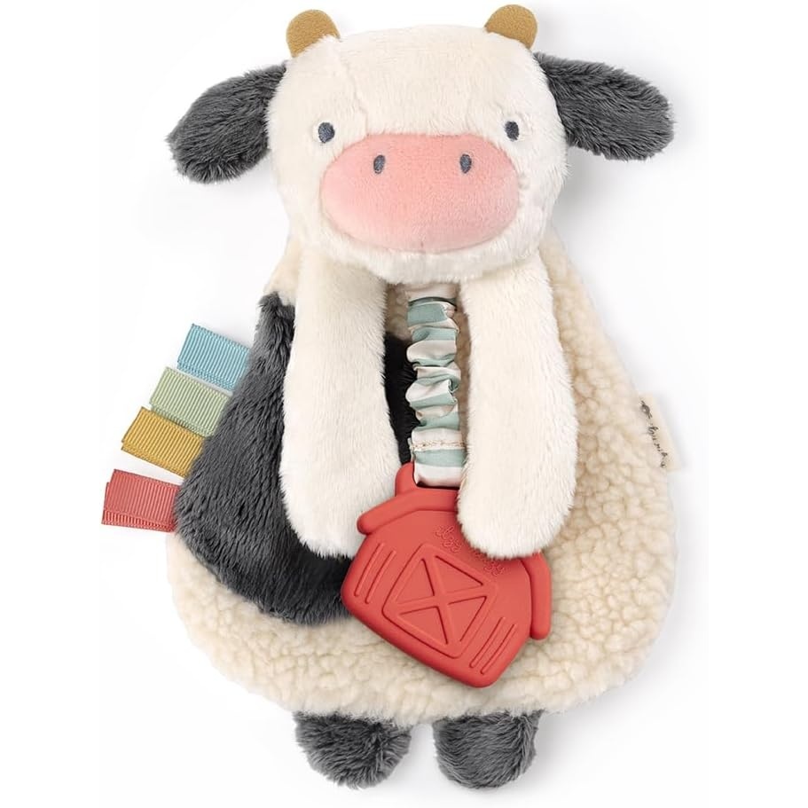 image:imageItzy Ritzy Itzy Lovey Including Teether Baby Lovey with Teether Textured Ribbons amp Dangle Arms Features Crinkle Sound Sherpa Fabric and Minky Plush BearCow