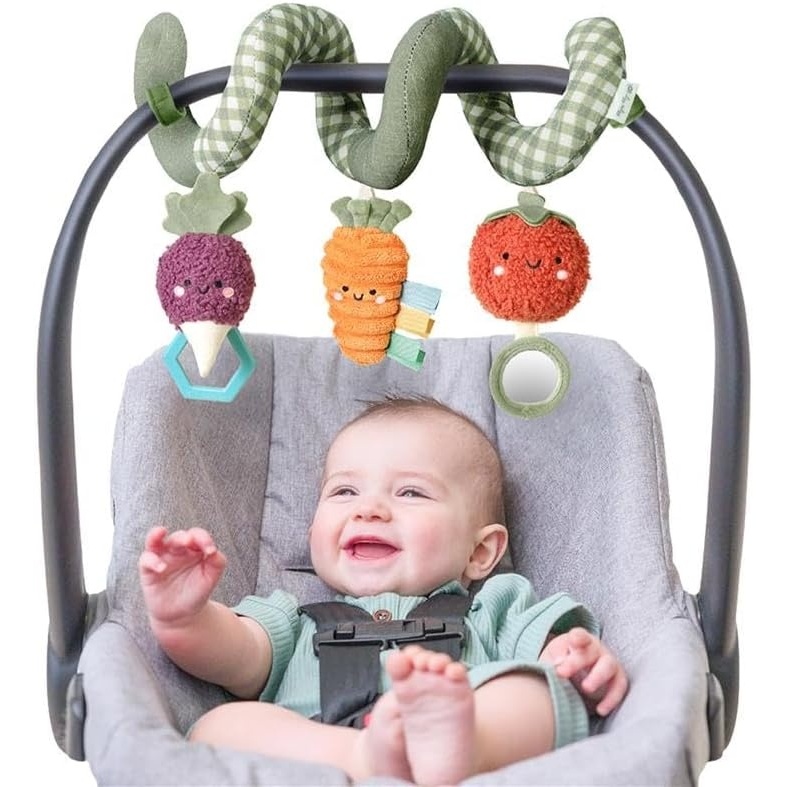image:imageItzy Ritzy Spiral Car Seat amp Stroller Activity Toy Stroller amp Car Seat Toys for Ages 0 Months and Up Hanging Toys Include Clinking Rings Mirror and Textured Ribbons RainbowVeggie