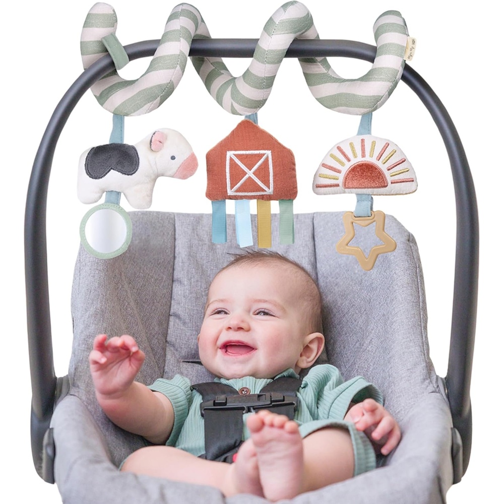 image:imageItzy Ritzy Spiral Car Seat amp Stroller Activity Toy Stroller amp Car Seat Toys for Ages 0 Months and Up Hanging Toys Include Clinking Rings Mirror and Textured Ribbons RainbowFarm