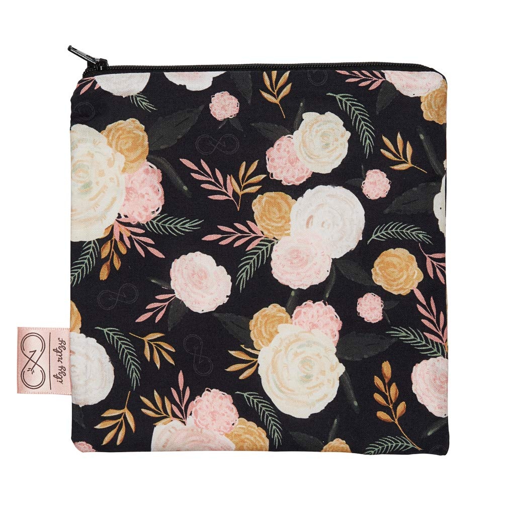 image:imageChelsea Cole For Itzy Ritzy Reusable Snack Bag 7 x 7 BPAFree Snack Bag is Food Safe Washable amp Ideal For Storing Snacks Pacifiers amp Electronics in a Diaper Bag Purse or Luggage Black Floral