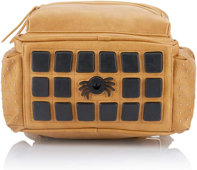 image:imageChelsea Cole for Itzy Ritzy Mini Diaper Bag Backpack Studded Mini Backpack with Changing Pad 8 Pockets Rubber Feet amp Tassel Caramel with Sweetheart Print Interior and Gold Hardware
