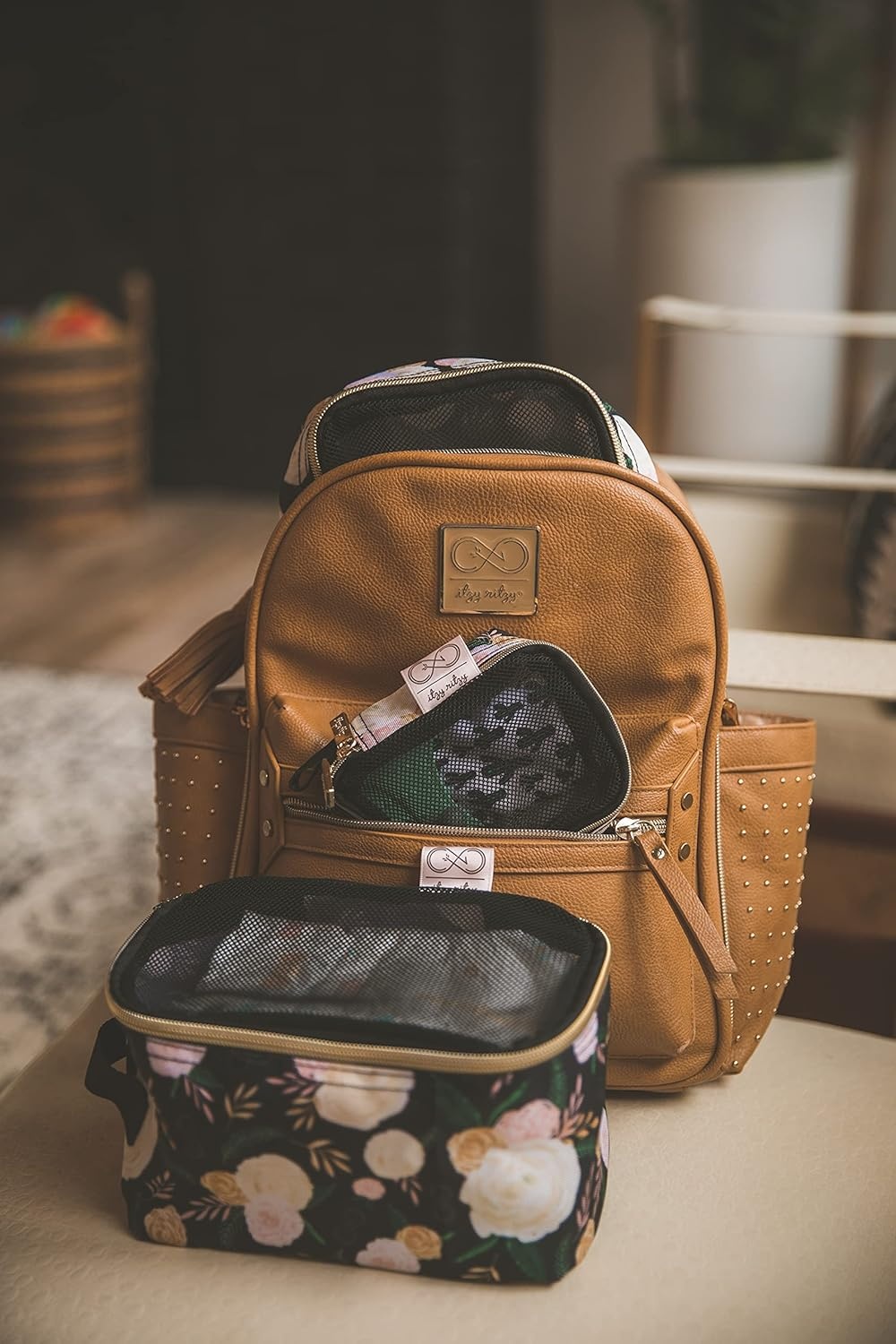 image:imageChelsea Cole for Itzy Ritzy Packing Cubes Set of 3 Floral Packing Cubes or Travel Organizers Each Cube Features a Mesh Top Double Zippers and a Fabric Handle FloralFloral