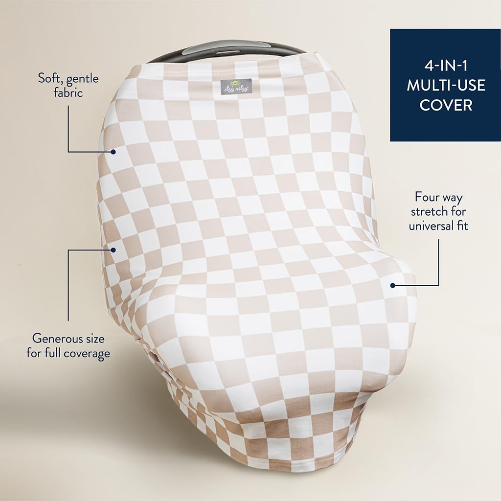 image:imageItzy Ritzy 4in1 Nursing Cover Car Seat Wrap Shopping Cart Cover amp Infinity Scarf Breathable MultiUse Nursing CoverUp for Breastfeeding Carseat Canopy amp Stroller Cover Black amp White StripeCheckboard
