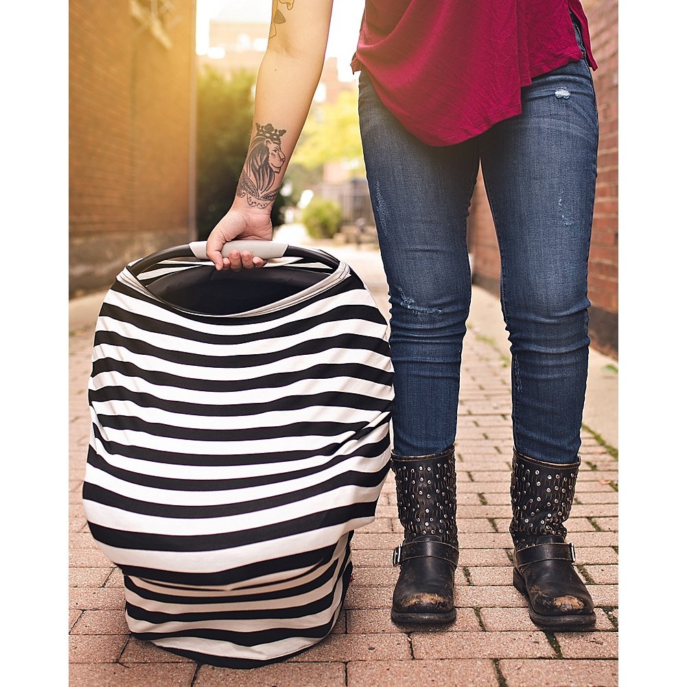 image:imageItzy Ritzy 4in1 Nursing Cover Car Seat Wrap Shopping Cart Cover amp Infinity Scarf Breathable MultiUse Nursing CoverUp for Breastfeeding Carseat Canopy amp Stroller Cover Black amp White StripeGray Chevron
