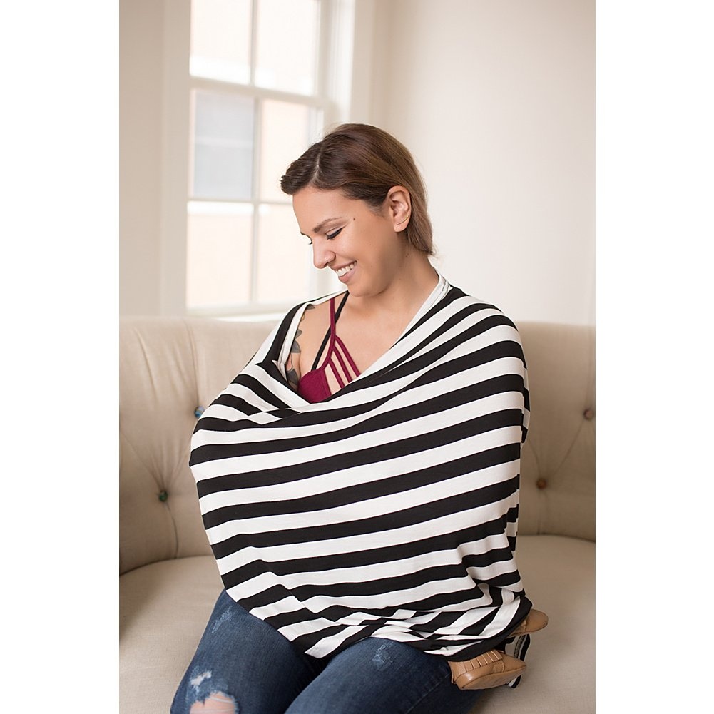 image:imageItzy Ritzy 4in1 Nursing Cover Car Seat Wrap Shopping Cart Cover amp Infinity Scarf Breathable MultiUse Nursing CoverUp for Breastfeeding Carseat Canopy amp Stroller Cover Black amp White StripeGray Chevron
