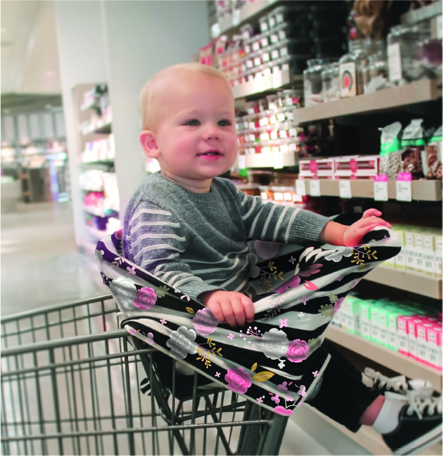 image:imageItzy Ritzy 4in1 Nursing Cover Car Seat Wrap Shopping Cart Cover amp Infinity Scarf Breathable MultiUse Nursing CoverUp for Breastfeeding Carseat Canopy amp Stroller Cover Black amp White StripeGray Chevron