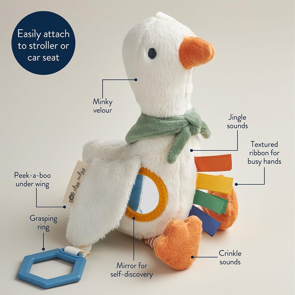 image:imageItzy Ritzy Bitzy Traveler Car Seat amp Stroller Toy for Babies Developmental Sensory Toy Features Crinkle amp Rattle Sounds amp Multiple Textures Hanging Travel Toy for OntheGo Entertainment DinosaurGoose