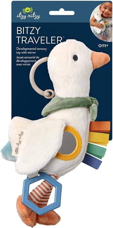 image:imageItzy Ritzy Bitzy Traveler Car Seat amp Stroller Toy for Babies Developmental Sensory Toy Features Crinkle amp Rattle Sounds amp Multiple Textures Hanging Travel Toy for OntheGo Entertainment DinosaurGoose