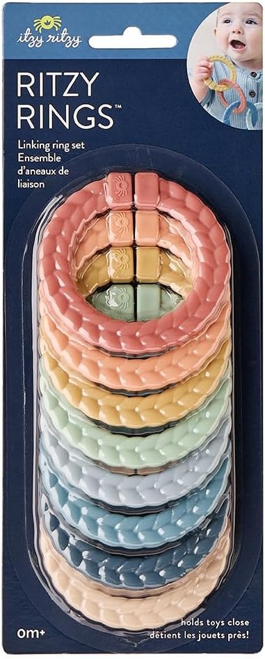 image:imageItzy Ritzy Linking Ring Set Set of 8 Braided RainbowColored Versatile Linking Rings Attach to Babys Car Seat Stroller amp Activity Gym to Keep Toys Nearby RainbowRainbow
