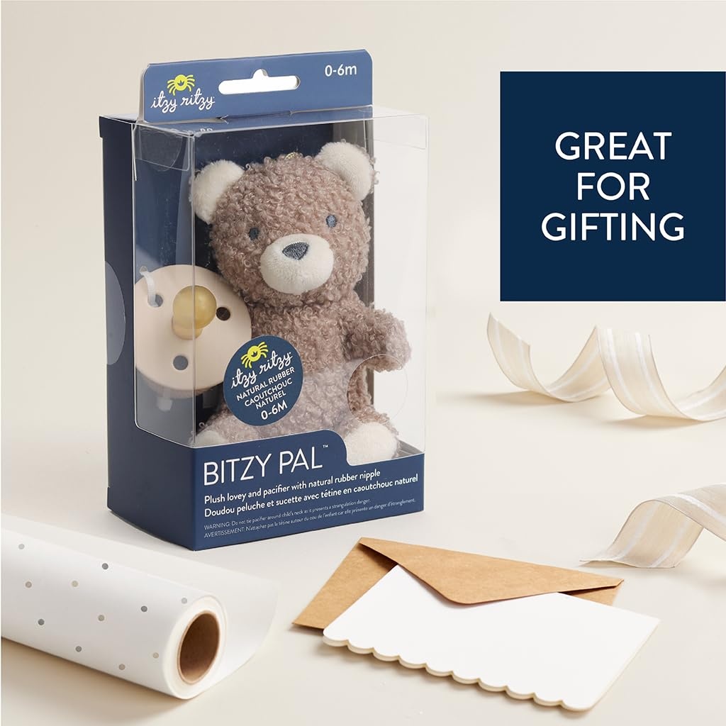 image:imageItzy Ritzy Pacifier amp Lovey Set Natural Rubber Paci with Stuffed Animal Lovey Detachable Plush Bear Pacifier Holder amp Coordinating Natural Rubber Soother Ideal for Ages 06 Months BearBear