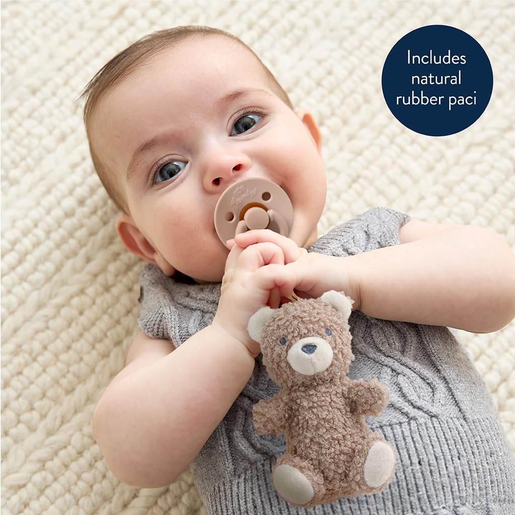 image:imageItzy Ritzy Pacifier amp Lovey Set Natural Rubber Paci with Stuffed Animal Lovey Detachable Plush Bear Pacifier Holder amp Coordinating Natural Rubber Soother Ideal for Ages 06 Months BearBear