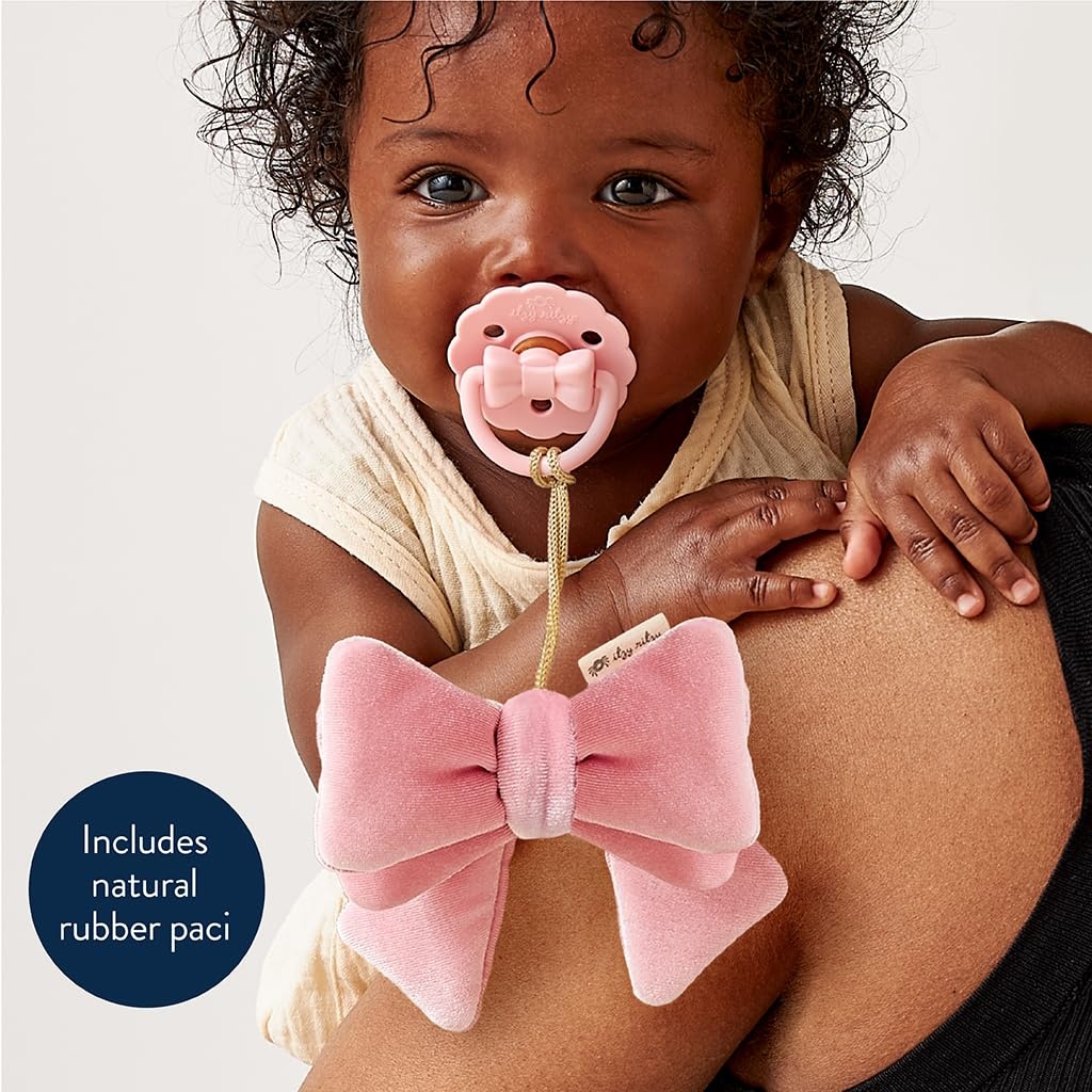 image:imageItzy Ritzy Pacifier amp Lovey Set Natural Rubber Paci with Stuffed Animal Lovey Detachable Plush Bear Pacifier Holder amp Coordinating Natural Rubber Soother Ideal for Ages 06 Months BearBow