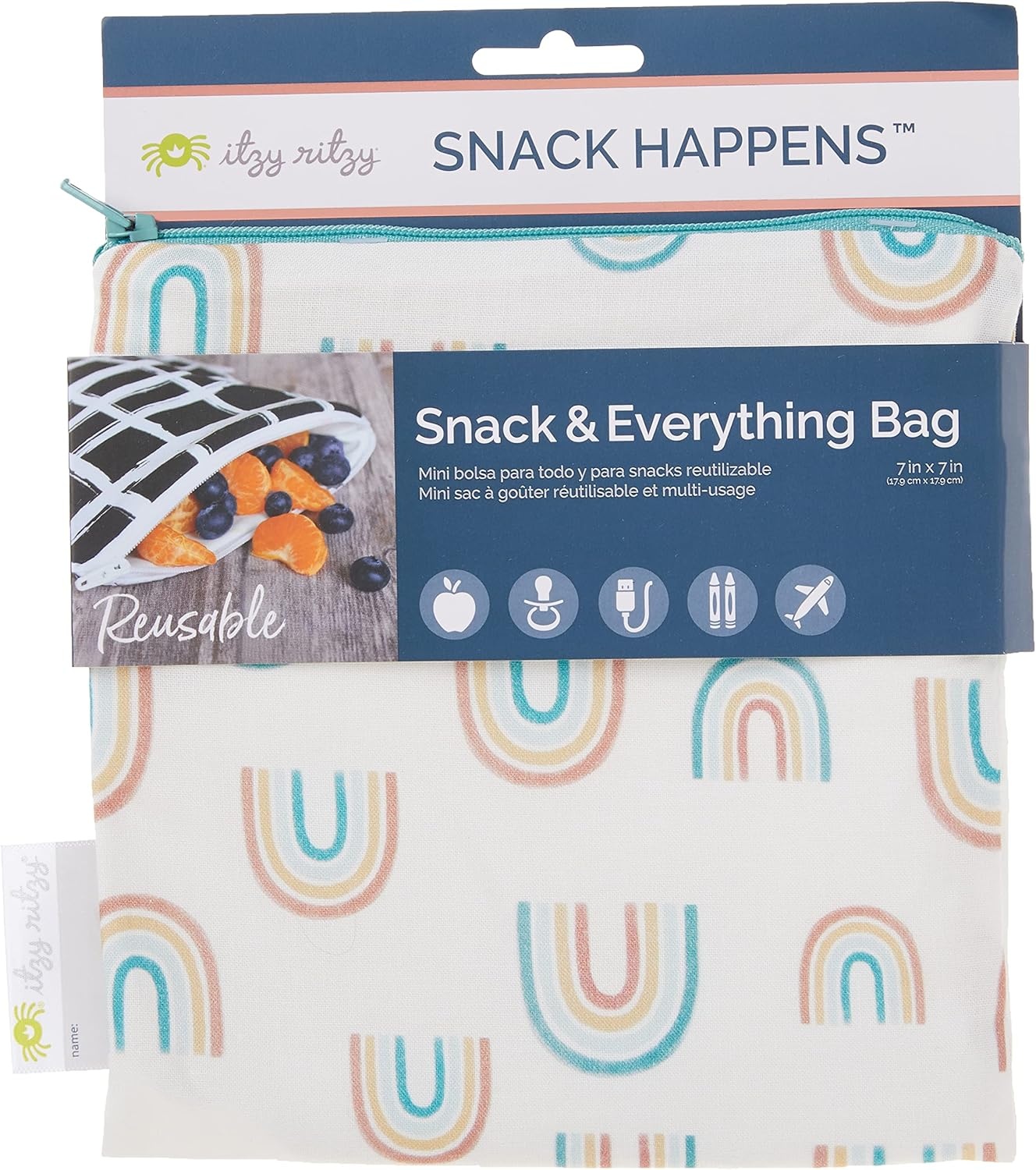 image:imageItzy Ritzy Reusable Snack Bag 7 x 7 BPAFree Pouch is Food Safe Washable and Ideal for Storing Snacks Pacifiers Electronics and Makeup in a Diaper Bags Purse or Travel Bag Over The Rainbow