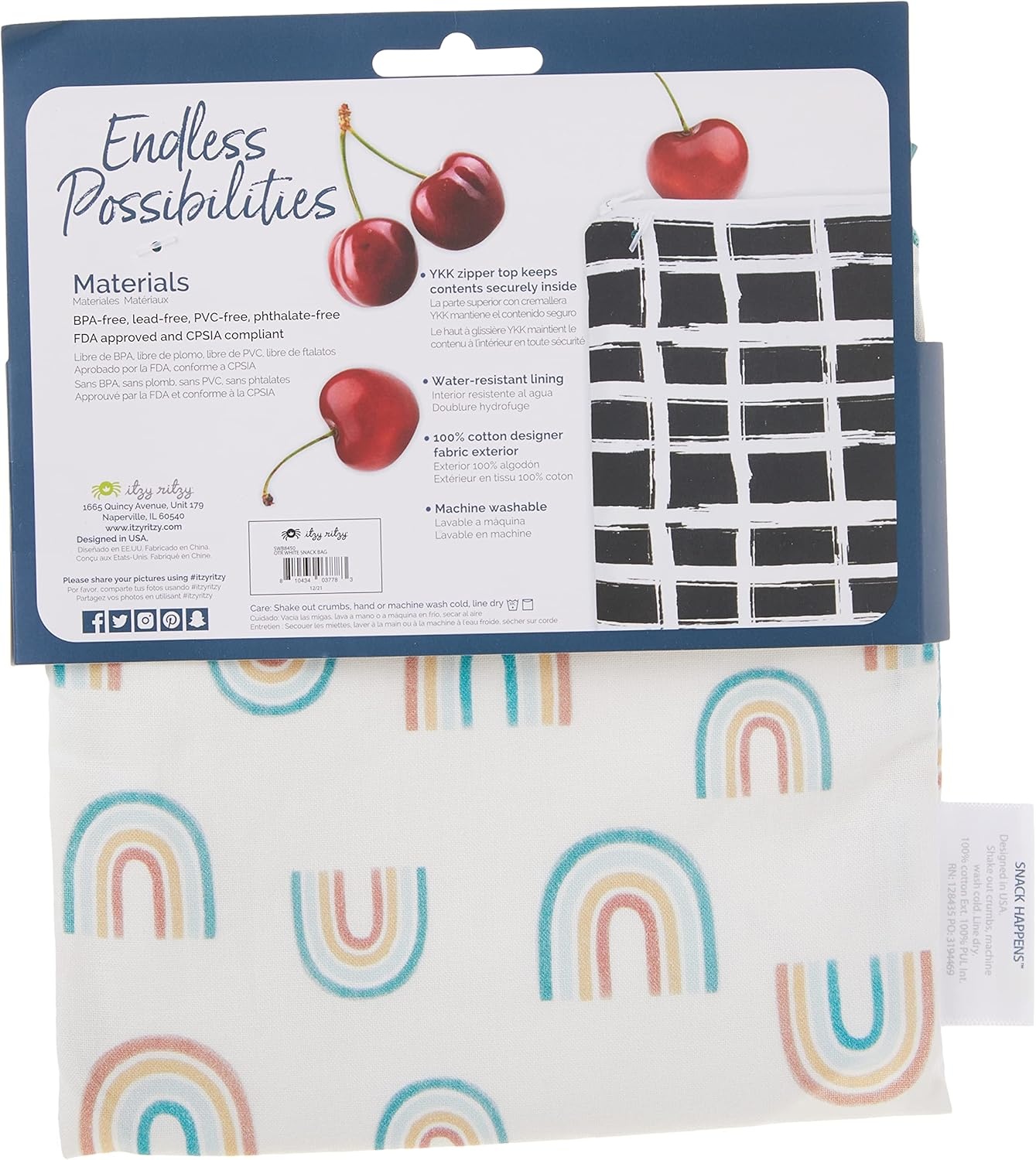 image:imageItzy Ritzy Reusable Snack Bag 7 x 7 BPAFree Pouch is Food Safe Washable and Ideal for Storing Snacks Pacifiers Electronics and Makeup in a Diaper Bags Purse or Travel Bag Over The Rainbow