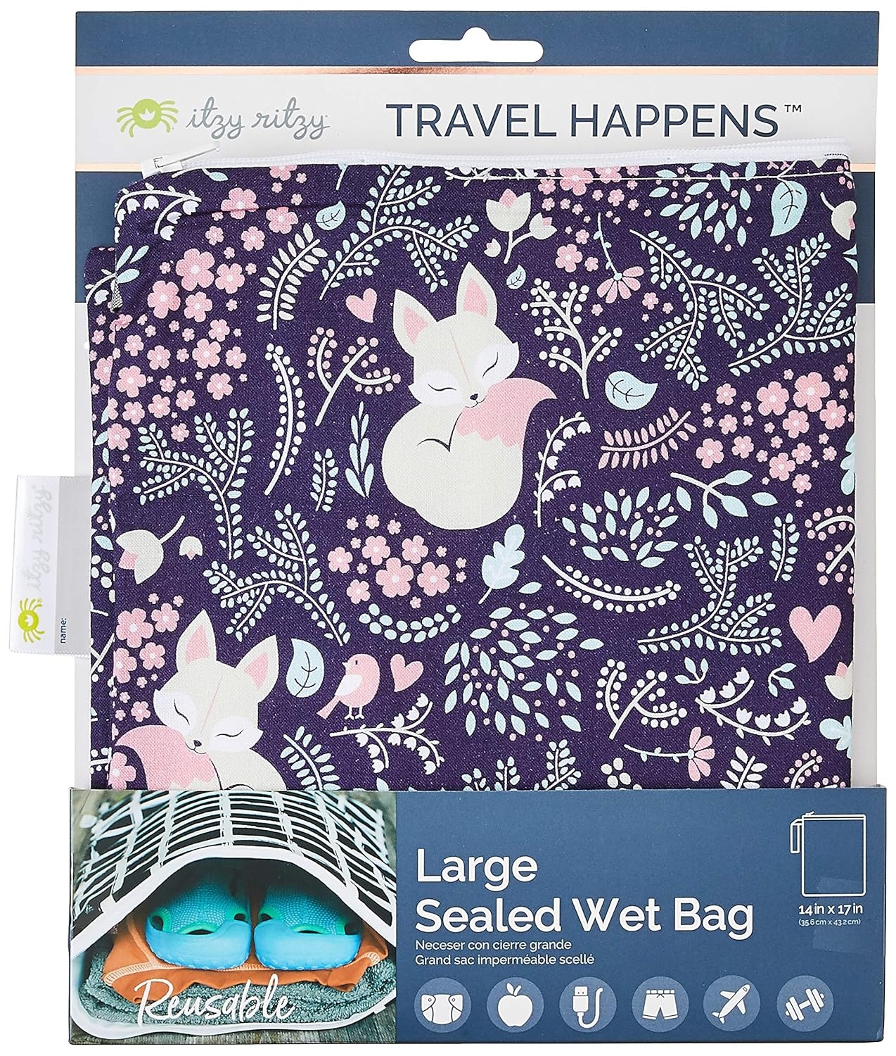 image:imageItzy Ritzy Sealed Wet Bag With Adjustable Handle Washable and Reusable Wet Bag with Water Resistant Lining Ideal for Swimwear Diapers Gym Clothes amp Toiletries Measures 11 x 14 Fox Hollow