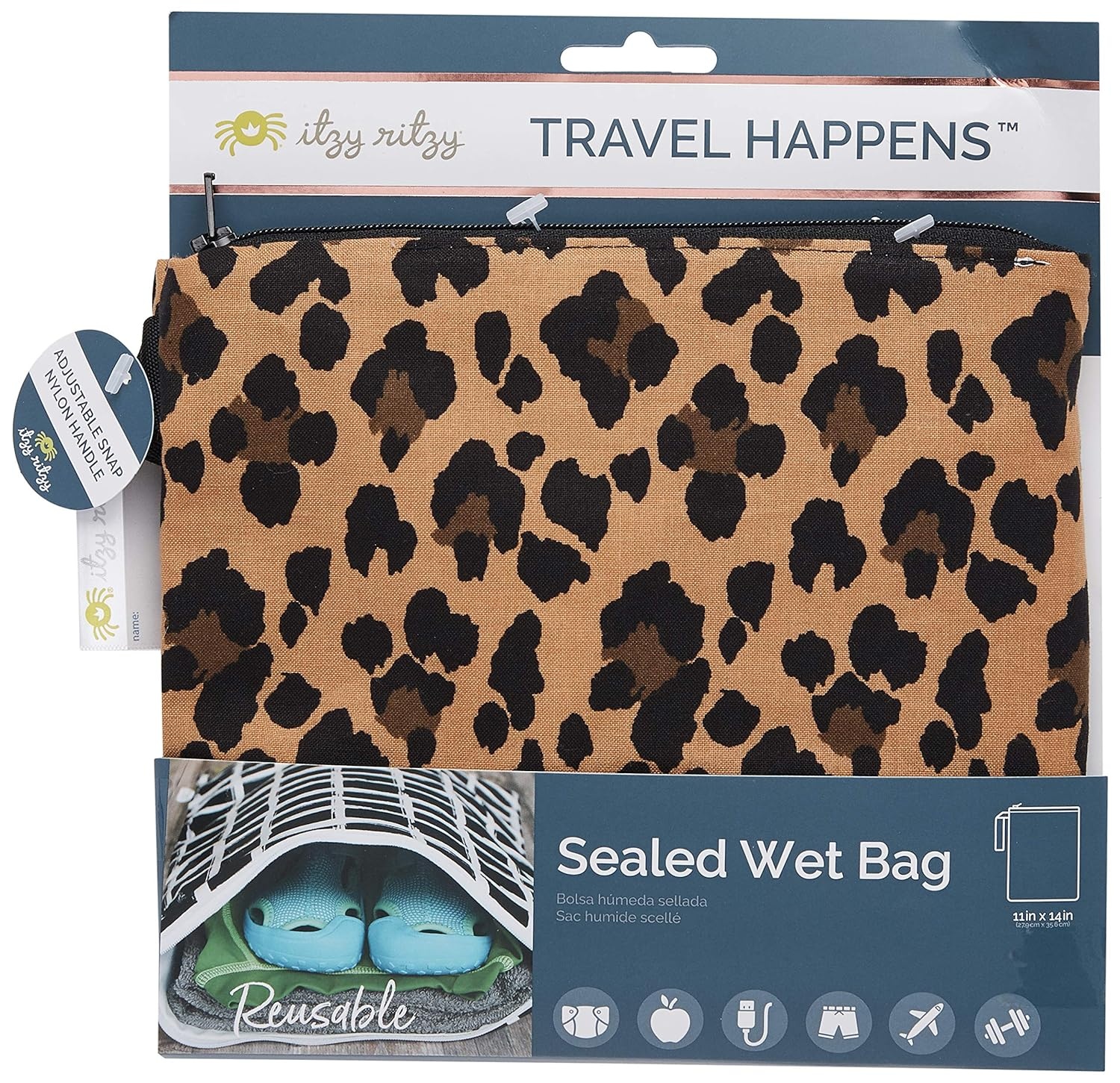 image:imageItzy Ritzy Sealed Wet Bag with Handle Wet Bag for Travel Swimsuits Cloth Diapers Gym Clothes amp Toiletries Washable amp Reusable with Water Resistant Lining Measures 11 x 14 Leopard