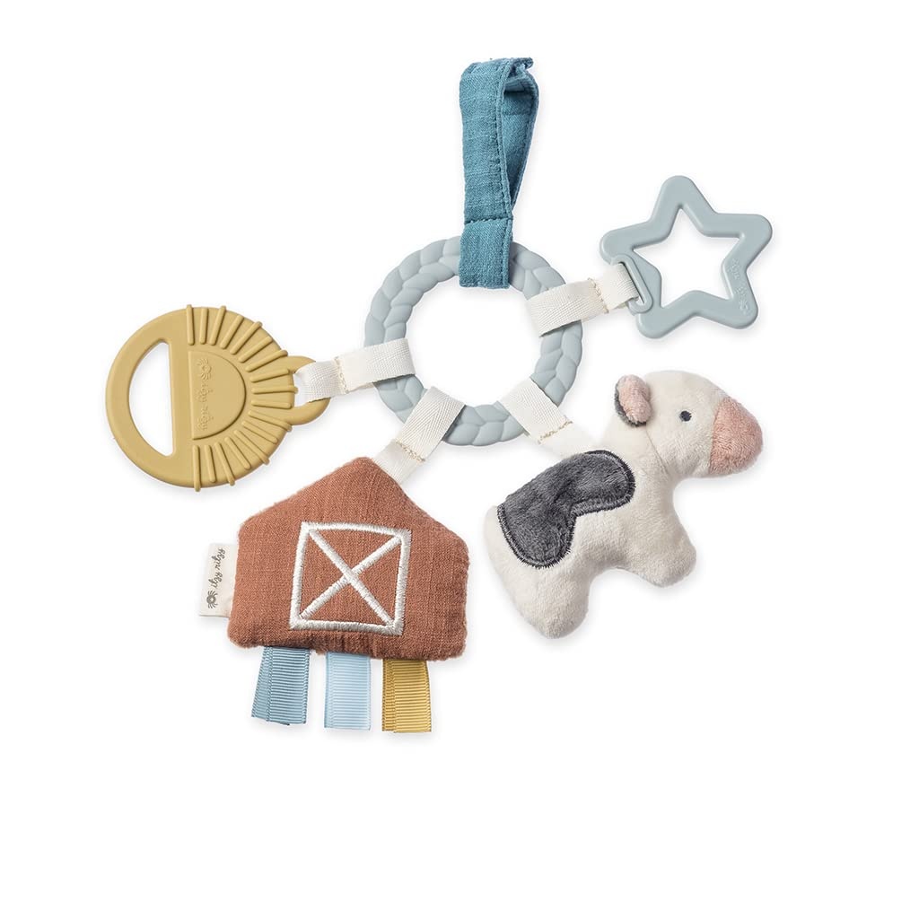 image:imageItzy Ritzy Teething Toy Gift Set Includes Cow Lovey amp BarnThemed Busy Ring Car Seat and Stroller Toy Features Crinkle Sounds Engaging Textures amp Silicone Teething Relief FarmFarm