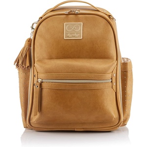 image:imageChelsea  Cole for Itzy Ritzy Mini Diaper Bag Backpack  Studded Mini Backpack with Changing Pad 8 Pockets Rubber Feet amp Tassel  Caramel with Sweetheart Print Interior and Gold Hardware