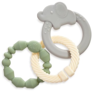 image:imageItzy Ritzy Itzy Loops Silicone Sensory Teether  Includes 2 Soft Textured Teething Rings amp 1 Link  Easy to Hold for Babies  Attaches to Stroller Car Seat amp More  BPAFree  Elephant Design
