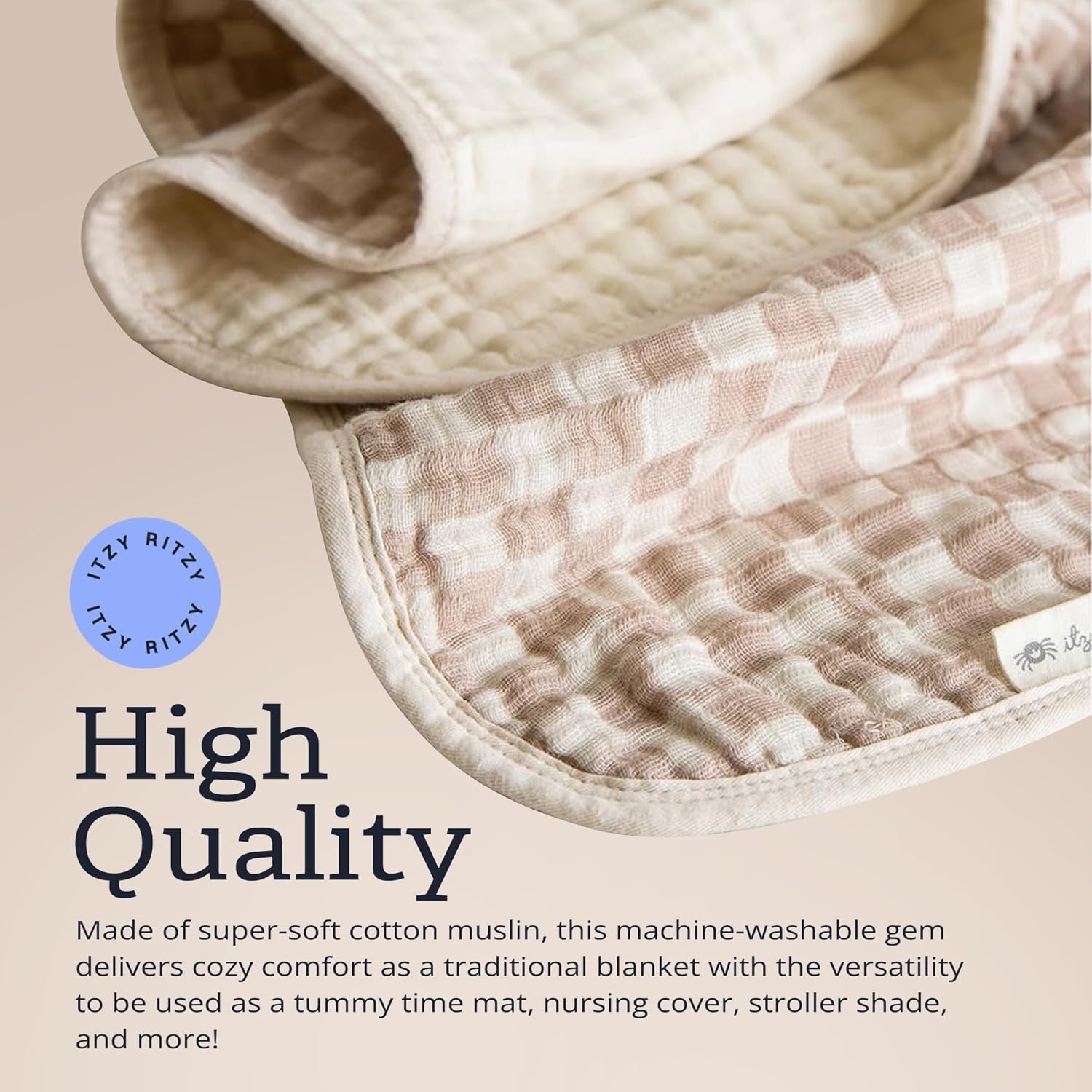 image:imageItzy Ritzy Baby Blanket Soft Cotton Muslin MultiUse Blanket Can Be Used as a Tummy Time Mat Nursing Cover Stroller Shade amp More Measures 30 x 40 Machine Washable CheckerboardCheckerboard