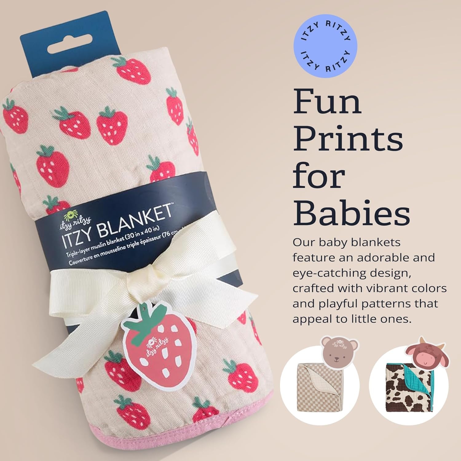 image:imageItzy Ritzy Baby Blanket Soft Cotton Muslin MultiUse Blanket Can Be Used as a Tummy Time Mat Nursing Cover Stroller Shade amp More Measures 30 x 40 Machine Washable CheckerboardStrawberry