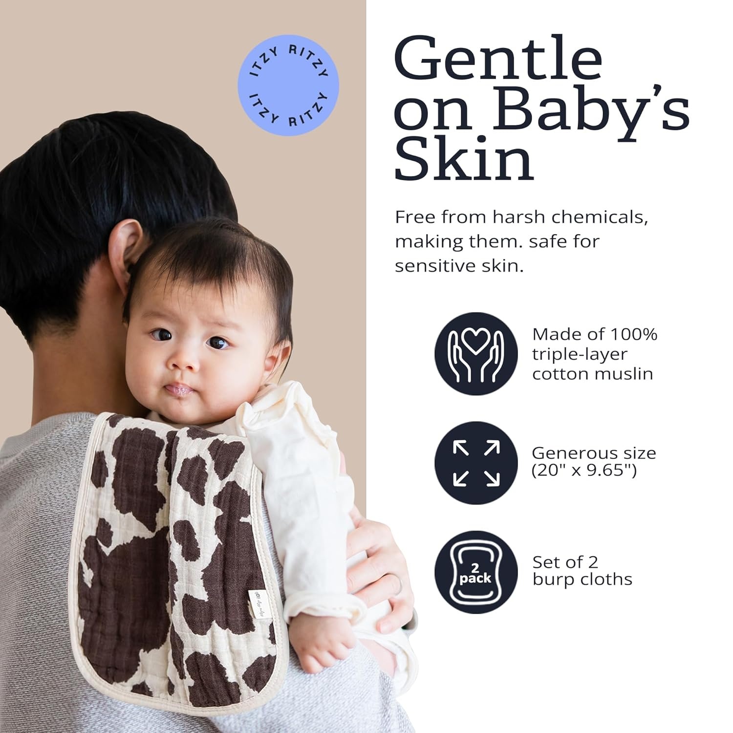 image:imageItzy Ritzy Set of 2 Baby Burp Cloths UltraSoft Absorbent Burping Cloths for Babies Made of 100 Cotton Muslin and Generously Sized with Trendy Coordinating Prints Machine Washable StrawberryCow Print