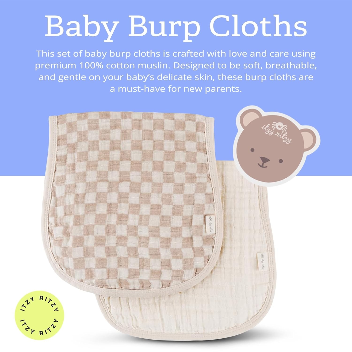 image:imageItzy Ritzy Set of 2 Baby Burp Cloths UltraSoft Absorbent Burping Cloths for Babies Made of 100 Cotton Muslin and Generously Sized with Trendy Coordinating Prints Machine Washable StrawberryCheckerboard