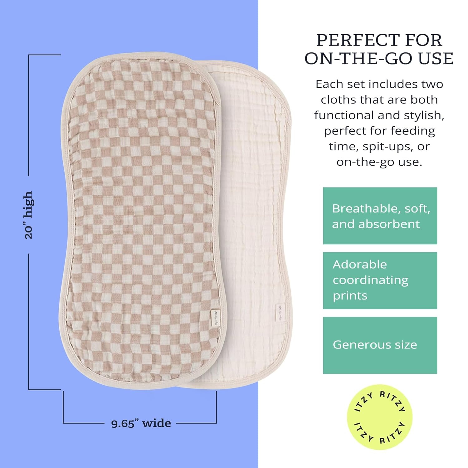 image:imageItzy Ritzy Set of 2 Baby Burp Cloths UltraSoft Absorbent Burping Cloths for Babies Made of 100 Cotton Muslin and Generously Sized with Trendy Coordinating Prints Machine Washable StrawberryCheckerboard