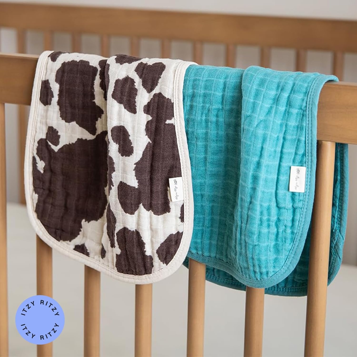image:imageItzy Ritzy Set of 2 Baby Burp Cloths UltraSoft Absorbent Burping Cloths for Babies Made of 100 Cotton Muslin and Generously Sized with Trendy Coordinating Prints Machine Washable StrawberryCow Print