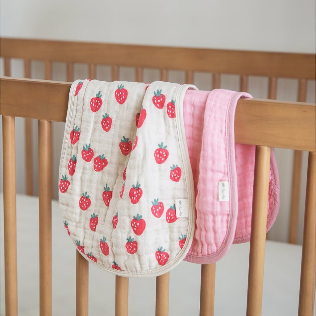 image:imageItzy Ritzy Set of 2 Baby Burp Cloths UltraSoft Absorbent Burping Cloths for Babies Made of 100 Cotton Muslin and Generously Sized with Trendy Coordinating Prints Machine Washable StrawberryStrawberry